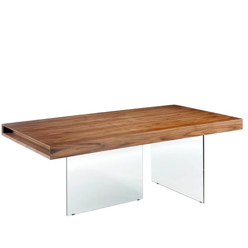 Table À Manger Rectangulaire Noyer Et Verre Trempé