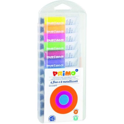 Primo 450t12fmp Tube De Gouache Spéciale 12 Ml: 4 Couleurs Fluos Et 8 Couleurs Métalliques.