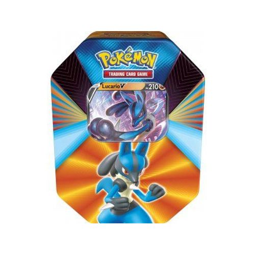 Pokebox Lucario V - 210 Pv - Carte Francaise A Collectionner Pokemon - Boite Metal Bleu Puissances-V