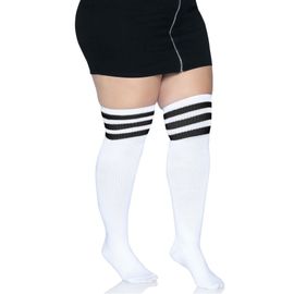 Chaussettes Hautes Blanches À Rayures Noires Grande Taille Femme - Taille: Xl/2xl (48-52)