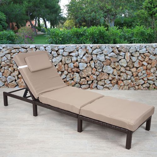 Chaise Longue Hwc-A51, Polyrotin, Bain De Soleil, Transat De Jardin   Premium Marron, Coussin Crème