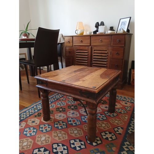 Table Basse Indienne Bois Massif/Fer Forgé