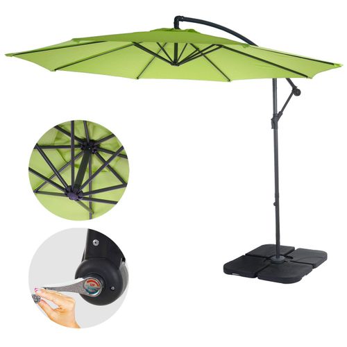 Parasol Déporté Semi-Pro Acerra, Protection Contre Le Soleil, 3m Inclinable   Vert Limon Avec Support