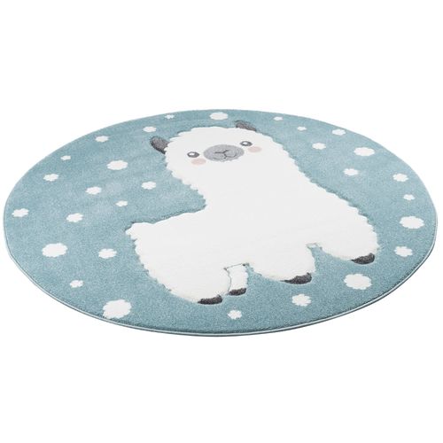 Pergamon Maui Kids - Tapis D'enfant Rond - Alpaga Pastel Bleu 120x120 Cm