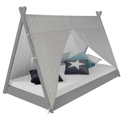 Lit Tipi Enfant 90x200 Tissu Gris Toil