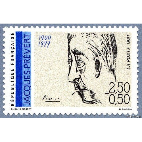 France 1991, Très Beau Timbre Neuf** Luxe Yvert 2685, Écrivains Français - Jacques Prévert.