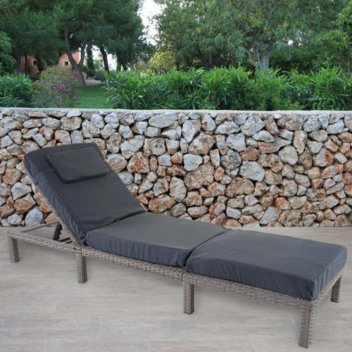 Chaise Longue Hwc-A51, En Polyrotin, Transat De Jardin   Premium Gris, Coussin Gris Foncé