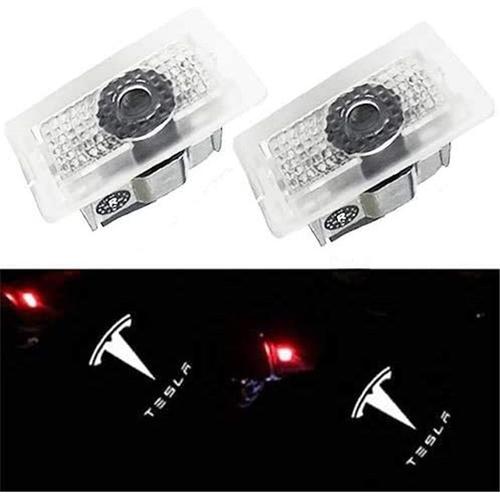 2pcs Led Voiture Logo 3d Ombre Lumière Bienvenue Nano Décoratif Lampe Signal Pour Tesla Modèle 3 Modèle X Modèle S Modèle Y