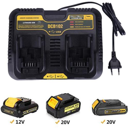 DCB102 Li-ion batterie Chargeur double port pour Dewalt 10.8V 12V 14.4V 18V 20V DCB101 DCB200 DCB140 DCB105 DCB102BP