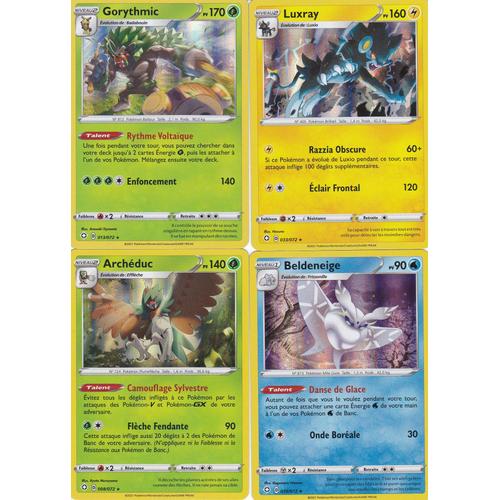 4 Cartes Pokemon - Gorythmic 013/072 + Luxray 033/072 + Archéduc 008/072 + Beldeneige 030/072 - Holo-Rare - Épée Et Bouclier 4,5 Destinées Radieuses