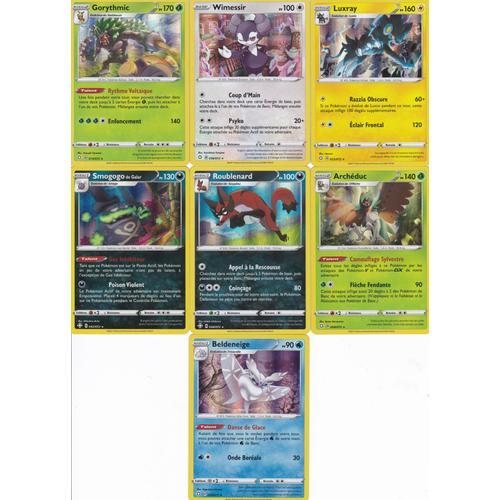 7 Cartes Pokemon - Gorythmic + Wimessir + Roublenard + Smogo De Galar + Archéduc + Luxray + Beldeneige - Holo-Rare - Épée Et Bouclier 4,5 Destinées Radieuses