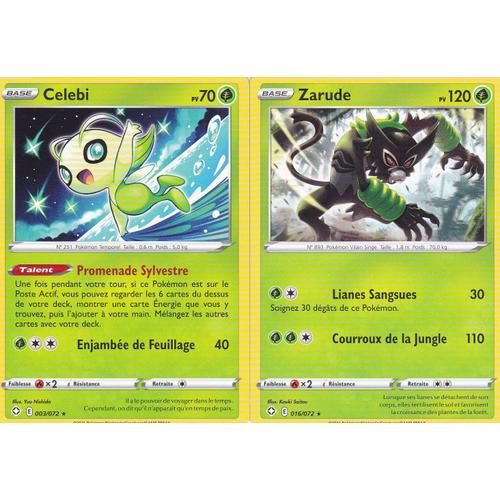 2 Cartes Pokemon - Zarude 016/072 + Celebi 003/072 - Rare - Épée Et Bouclier 4,5 Destinées Radieuses