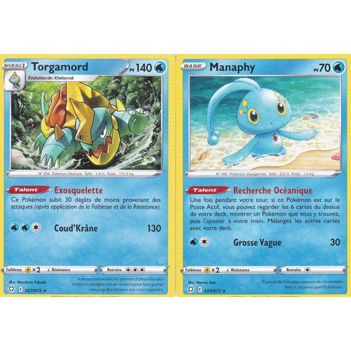 2 Cartes Pokemon - Manaphy 024/072 + Torgamord 027/072 - Rare - Épée Et Bouclier 4,5 Destinées Radieuses