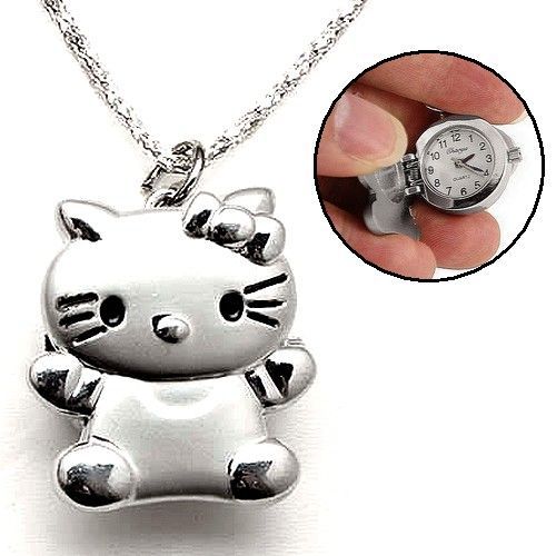 Collier Montre Pendentif Hello Kitty Cute Kwaï Métal Métal Argenté