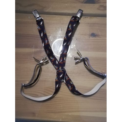 Bretelles Pour Enfants (Garçon/Fille) Bleu Marine À Motifs "Pingoins Sur Ski