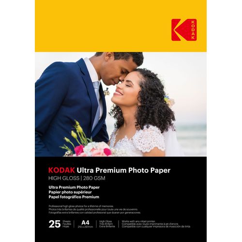 KODAK - 25 feuilles de papier photo 280g/m², brillant, Format A4 (21x29,7cm), Impression Jet d'encre - 9891099--