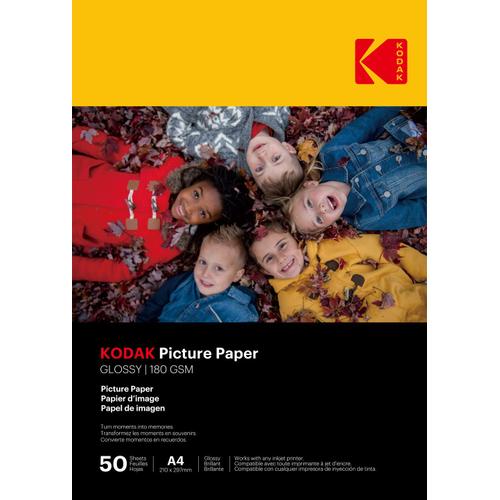 Kodak - 50 feuilles de papier photo 180g/m², brillant, Format A4 (21x29,7cm), Impression Jet d'encre - 9891101--