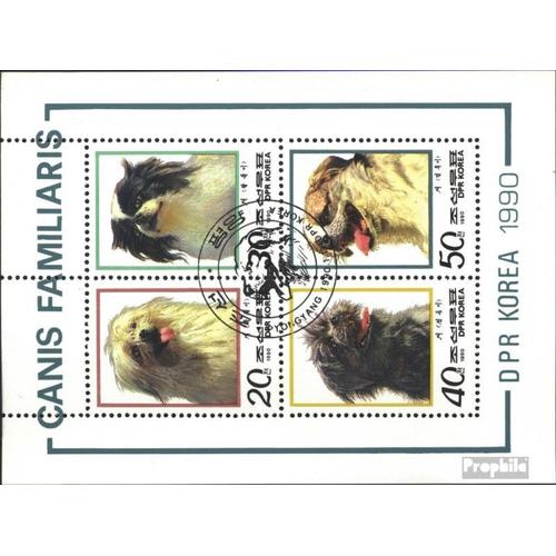 Nord-Corée 3078-3081 Feuille Miniature Oblitéré 1990 Chiens