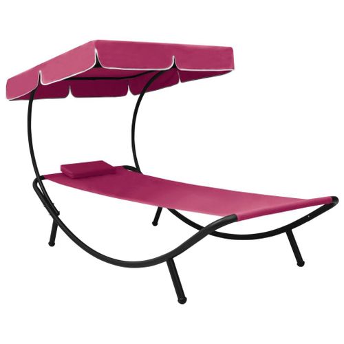 Vidaxl Lit De Repos D'extérieur Avec Auvent Et Oreiller Rose