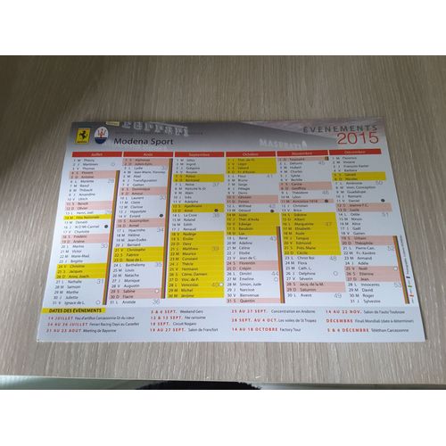 Calendrier 2015 Ferrari Modena Sport- Evenements.