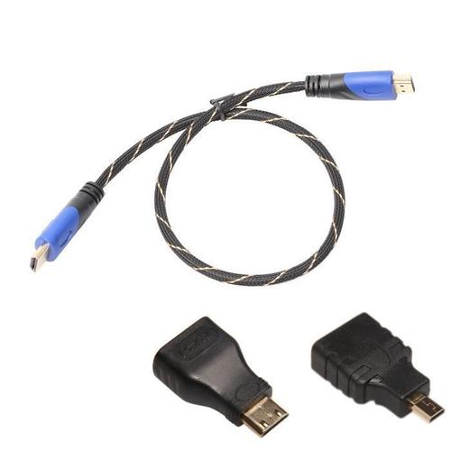 Câble HDMI tressé+Mini HDMI-Micro HDMI HD 3D pour appareils photo numériques Tablet PC FKT53