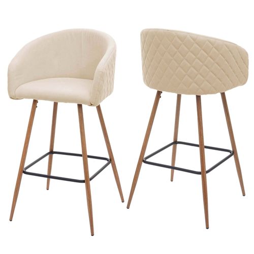 2x Tabouret De Bar Hwc-D72, Chaise Bar/Comptoir, Avec Dossier, Tissu   Crème-Beige