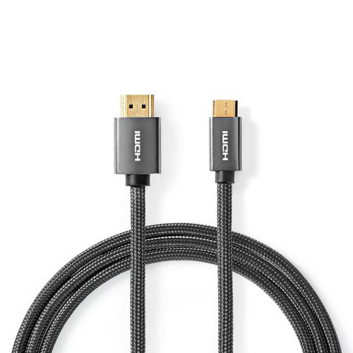 Nedis Câble HDMI? Haute Vitesse avec Ethernet Connecteur HDMI? vers Mini-Connecteur HDMI? Gris Métal Câble Tressé