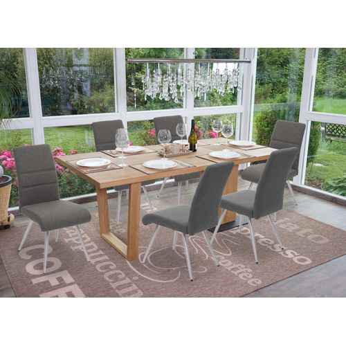 6x Chaise De Salle À Manger Hwc-G55, Chaise De Cuisine Chaise, Tissu/Textile Acier Inoxydable Brossé   Gris