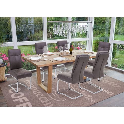 6x Chaise De Salle À Manger Hwc-G56, Chaise De Cuisine Cantilever, Textile Aspect Daim   Gris