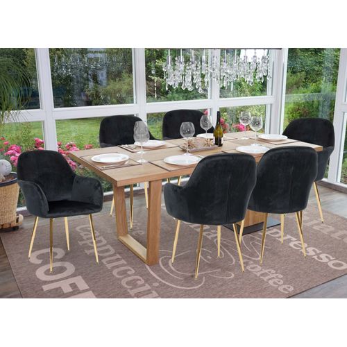 6x Chaise De Salle À Manger Hwc-F18, Chaise De Cuisine, Design Rétro Velours Noir, Pieds Dorés
