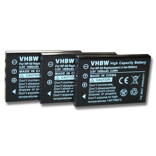 vhbw 3x Batteries compatible avec Praktica DC-52, DVC 5.1 HDMI, DVC 5.2 FHD, DVC 5.2 HD, DVC 5.7 FHD appareil photo APRN (1000mAh, 3,6V, Li-ion)