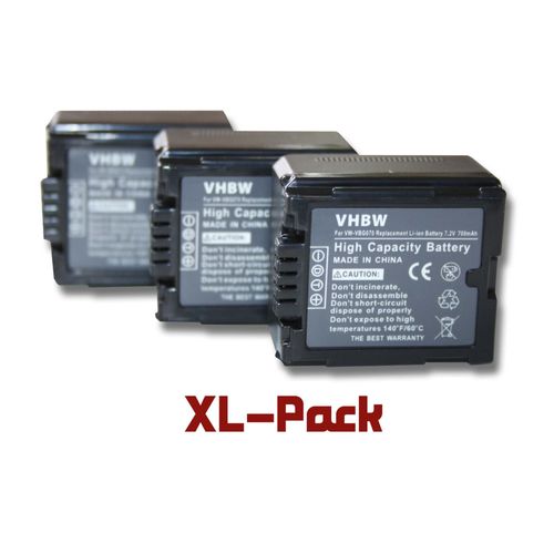 vhbw set de 3 batteries 700mAh pour caméscope Panasonic SDR-H20, H40, H50, H60, H80, H90, H250, H280, VDR-D50, D160, D220, D310, NV-GS320, GS330