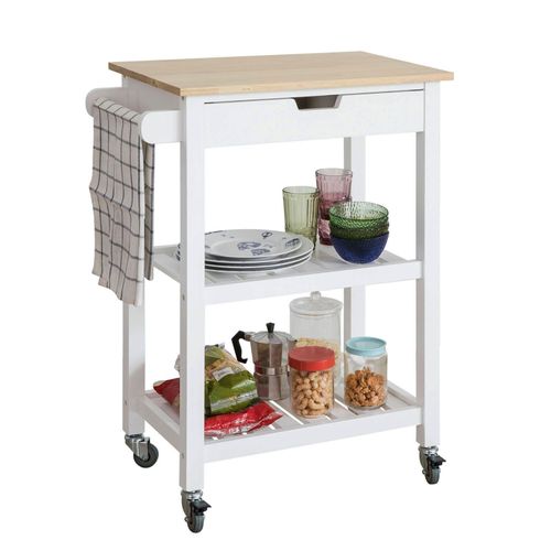 Sobuy Fkw66-Wn Chariot De Service Desserte À Roulettes Table Roulante Cuisine Avec 2 Étagères Et 1 Tiroir