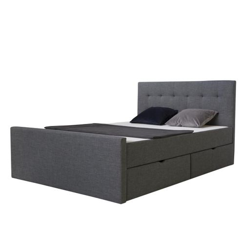 Lit Double 120x200 Gris Sommier Lattes Tte De Lit Tissu 2 Tiroirs