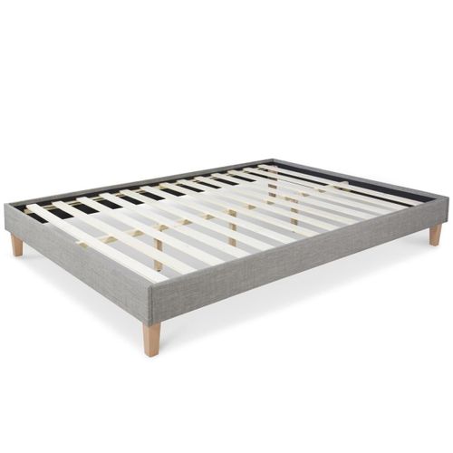 Lit Futon Double 180 X 200 Tissu Gris Sommier Lattes