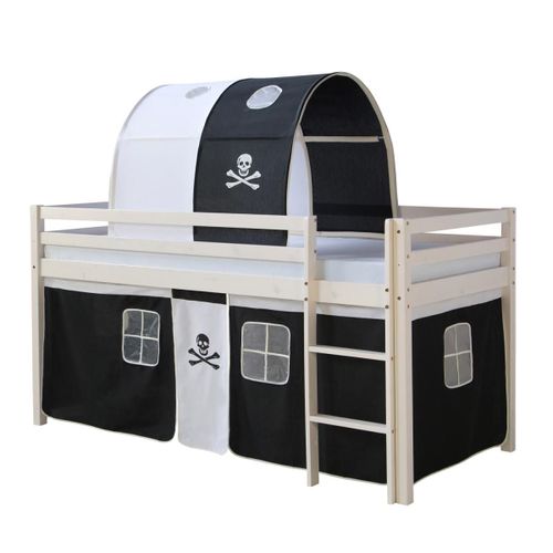 Lit Mezzanine 90x200 Avec Chelle Tunnel Et Rideau Pirate Noir
