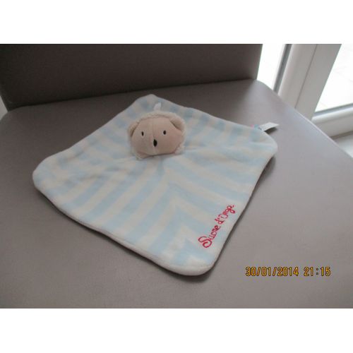 Doudou Plat Mouton Rayé Bleu Et Blanc Sucre D'orge