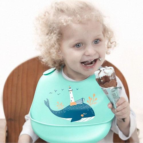 Bavoirs Bébé Imperméable Silicone Alimentation Bavoirs Bébé Réglable Burp Chiffons Bébé Trucs Pour Nouveau-Né Dessin Animé Imprime Garçon Fille Bavoir