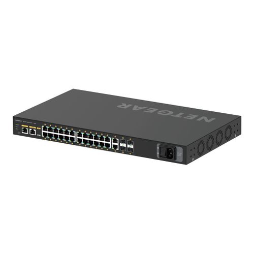NETGEAR M4250-26G4F-PoE+ - Commutateur - C3 - Géré - 24 x 10/100/1000 (PoE+) + 2 x 10/100/1000 + 4 x 1000Base-X SFP - flux d'air côte à côte - Montable sur rack - PoE+ (300 W)