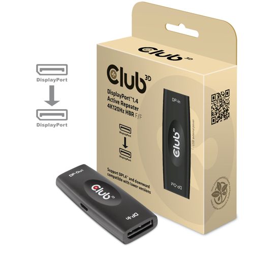 Club 3D DisplayPort 1.4 Aktiver Repeater 4K120Hz HBR3 Buchse/Buchse