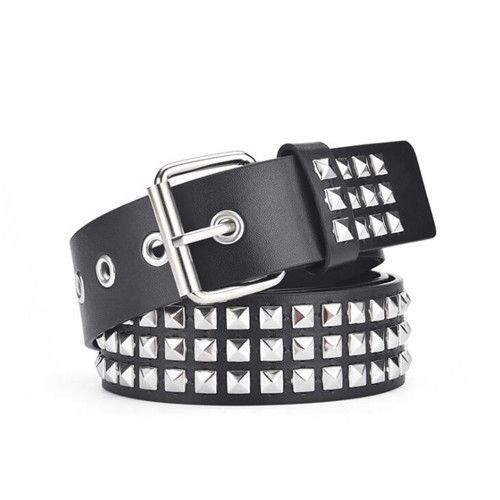 Expédié De Paris - Ceinture Mixte Cloutée Clous Gothique Goth Punk Rock Solide Pu Noir Pyramides