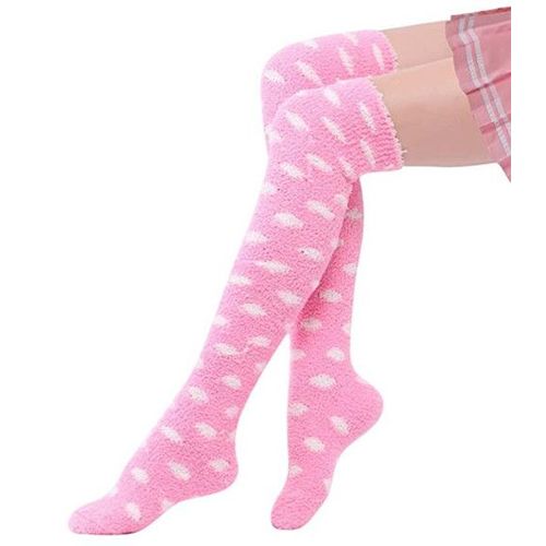 Expédié De France Chaussettes Femme Fille Montante Long Velours Corail Epais Multi Couleur Pois Rose Bonbon Violet Rayure Bleu Jaune Blanc Vert Arc En Ciel Écolière Uniforme Cosplay