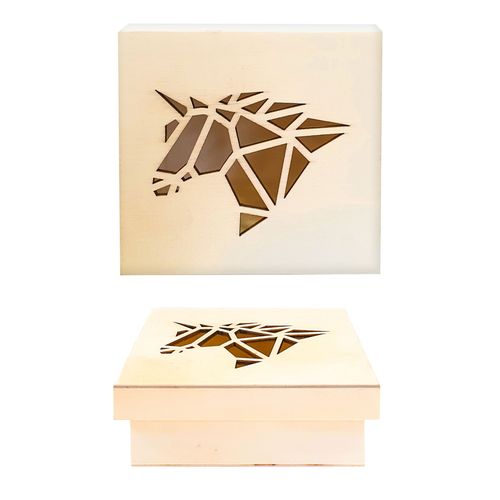 Boîte En Bois Avec Découpe Licorne Origami 11 Cm