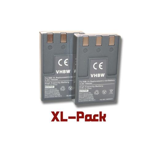 vhbw 2x Batteries remplacement pour Canon NB-1L, NB-1LH pour appareil photo APRN (750mAh, 3,6V, Li-ion)