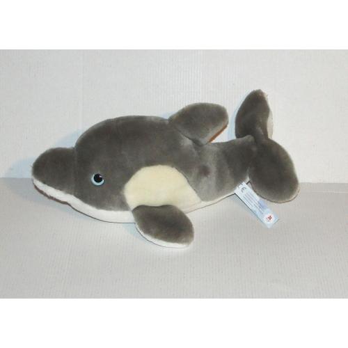 Peluche Dauphin Gris Blanc Nicotoy Doudou Poisson 29 Cm