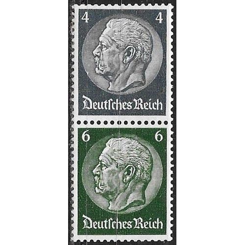 Allemagne, 3ème Reich 1933 / 36, Très Belle Paire Attachée, Timbres Neufs**/* Yvert 485 Et 487, Marechal Hindenburg, Filigrane Croix Gammées.