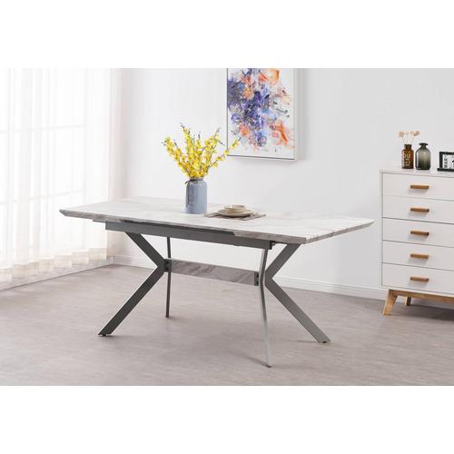 Eva - ensemble table à manger extensible 4 à 6 personnes décor marbre gris  & noir + 4 chaises en velours grises - style moderne LIFE INTERIORS