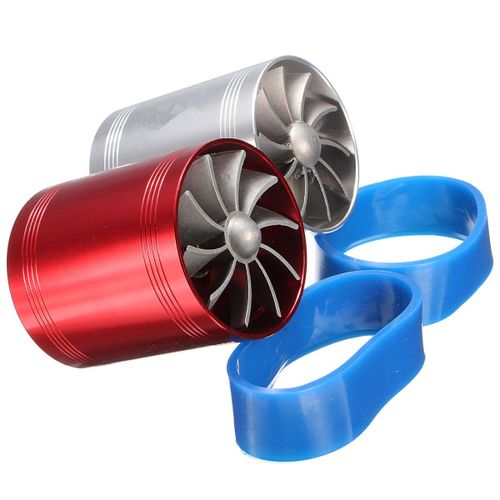Universel Voiture Double Turbine Turbo Chargeur Prise D'air Gaz Économiseur De Carburant Ventilateur Auto Compresseur Argent