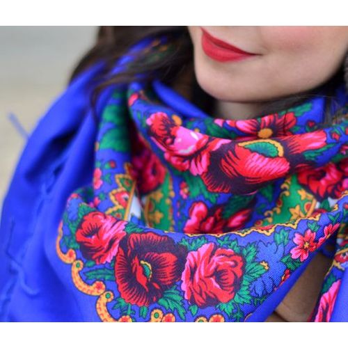 Très Grand Foulard Russe Imprimé Écharpe Bleu Automne Hiver National Vent Couverture Châle Original Femelle Rétro Fleur Carré - Neuf - Envoi Très Rapide Et Soigne.