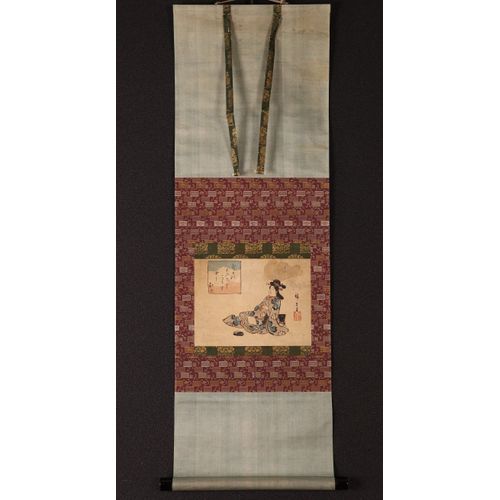 Véritable Estampe Japonaise Originale De Hiroshige Montée Sur Kakejiku "Belle Poétesse"